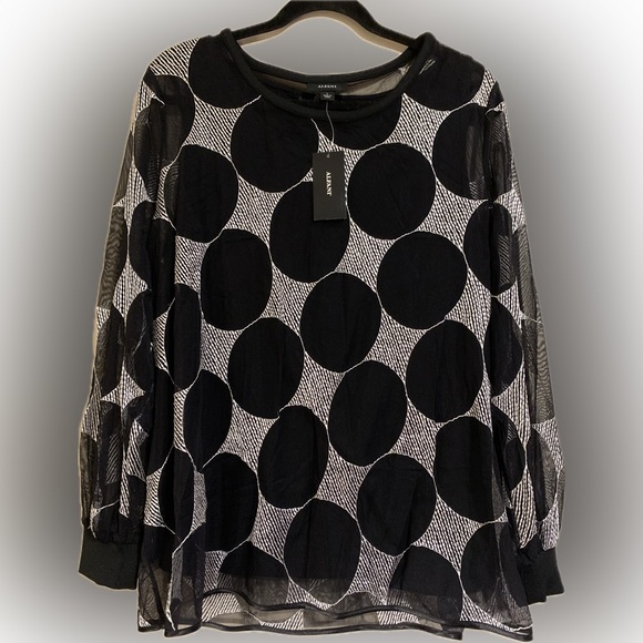 Alfani Tops - New Alfani Dots long sleeve top size Large black silver shiny sheer
